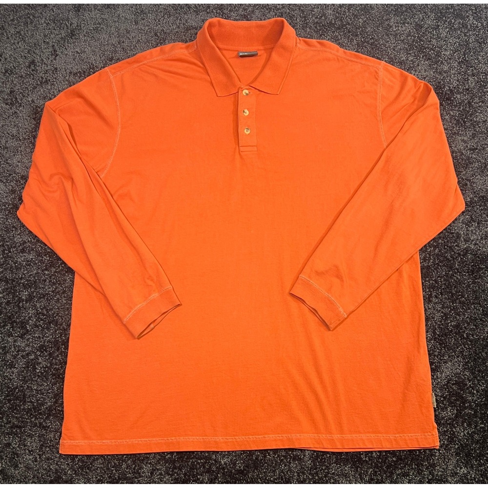 VTG Woolrich Mens XXL Long Sleeve Polo Shirt Burnt Orange Outdoor Casual *Stain